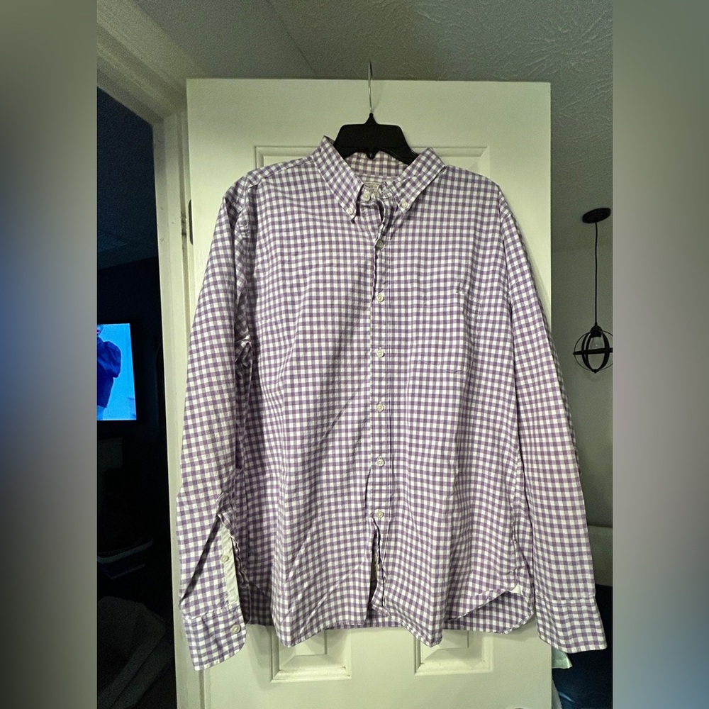 J Crew Mens Shirt Purple White Check Long Sleeve Button Down Size x- Large
